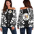 Niue Women's Off Shoulder Sweater - Polynesian Tattoo Black Black - Polynesian Pride