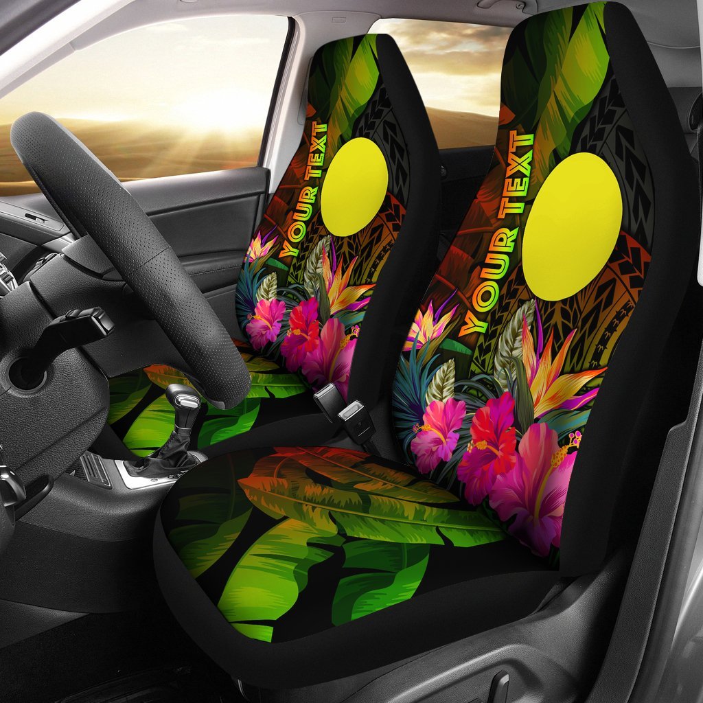 Palau Polynesian Personalised Car Seat Covers - Hibiscus and Banana Leaves Universal Fit Reggae - Polynesian Pride