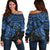 Kosrae Polynesian Off Shoulder Sweater (Women) - Blue Turtle Blue - Polynesian Pride