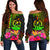 Vanuatu Polynesian Women's Off Shoulder Sweater - Hibiscus and Banana Leaves - Polynesian Pride