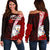 Niue Polynesian Women's Off Shoulder Sweater - Coat Of Arm With Hibiscus Red - Polynesian Pride