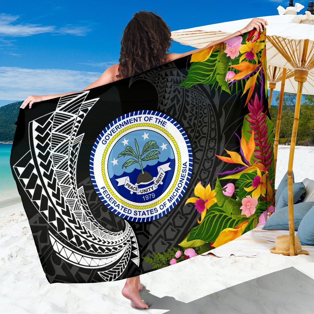 Federated States of Micronesia Sarong - Seal Spiral Polynesian Patterns Sarong - Federated States of Micronesia One Sie Black - Polynesian Pride