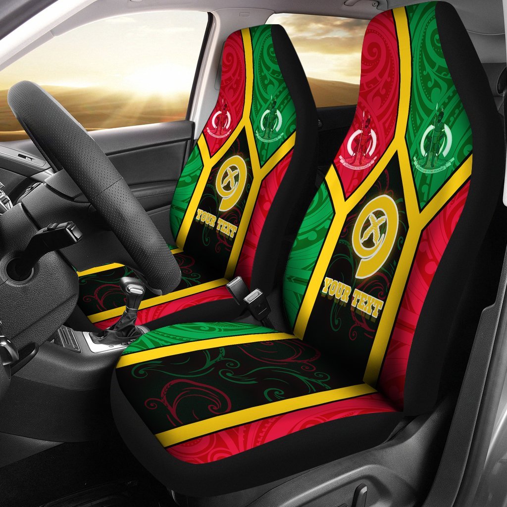 Polynesian Vanuatu Custom Personalised Car Seat Covers - Vanuatu Flag and Coat Of Arms Universal Fit Reggae - Polynesian Pride