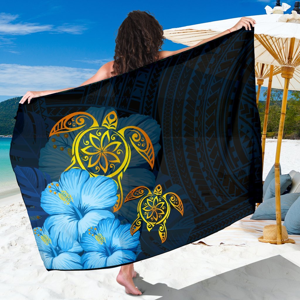 Hawaii Sarong - Turtle Hibiscus Pattern Hawaiian Sarong - Blue Sarong One Size Blue - Polynesian Pride