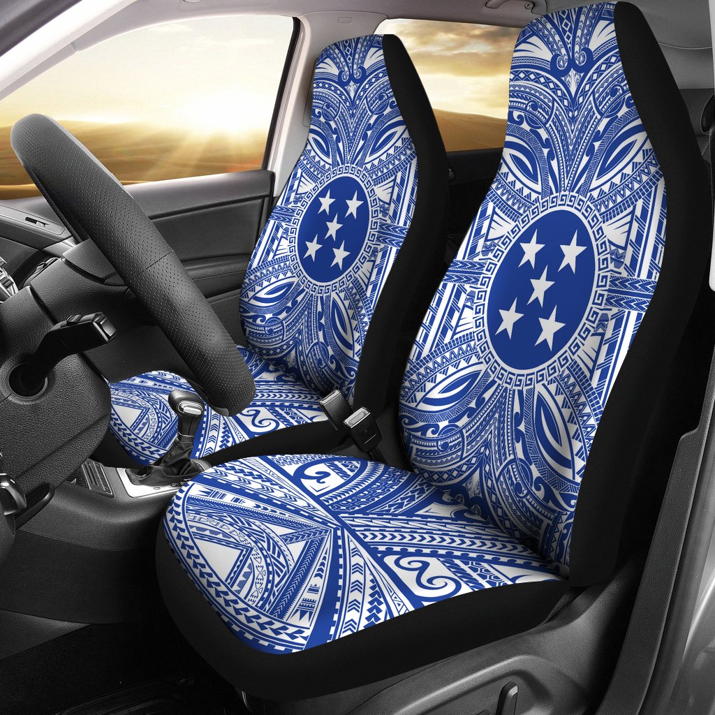 Gambier Islands Car Seat Cover - Gambier Islands Coat Of Arms Polynesian Flag Color Universal Fit Blue - Polynesian Pride