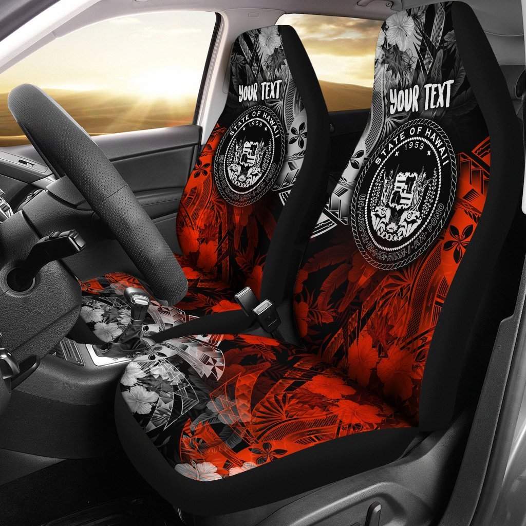 Polynesian Hawaii Personalised Car Seat Covers - Vintage Polynesian Style Universal Fit Black - Polynesian Pride