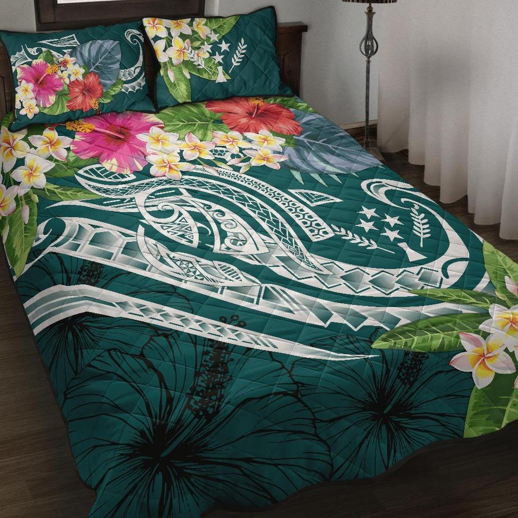 Kosrae Polynesian Quilt Bed Set - Summer Plumeria (Turquoise) Turquoise - Polynesian Pride