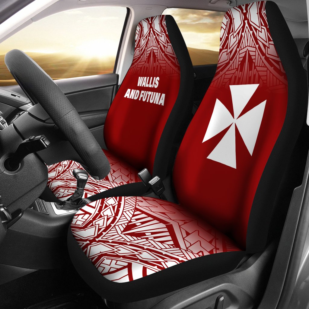 Wallis And Futuna Car Seat Covers - Wallis And Futuna Coat Of Arms Polynesian Tattoo Fog Red Universal Fit Red - Polynesian Pride