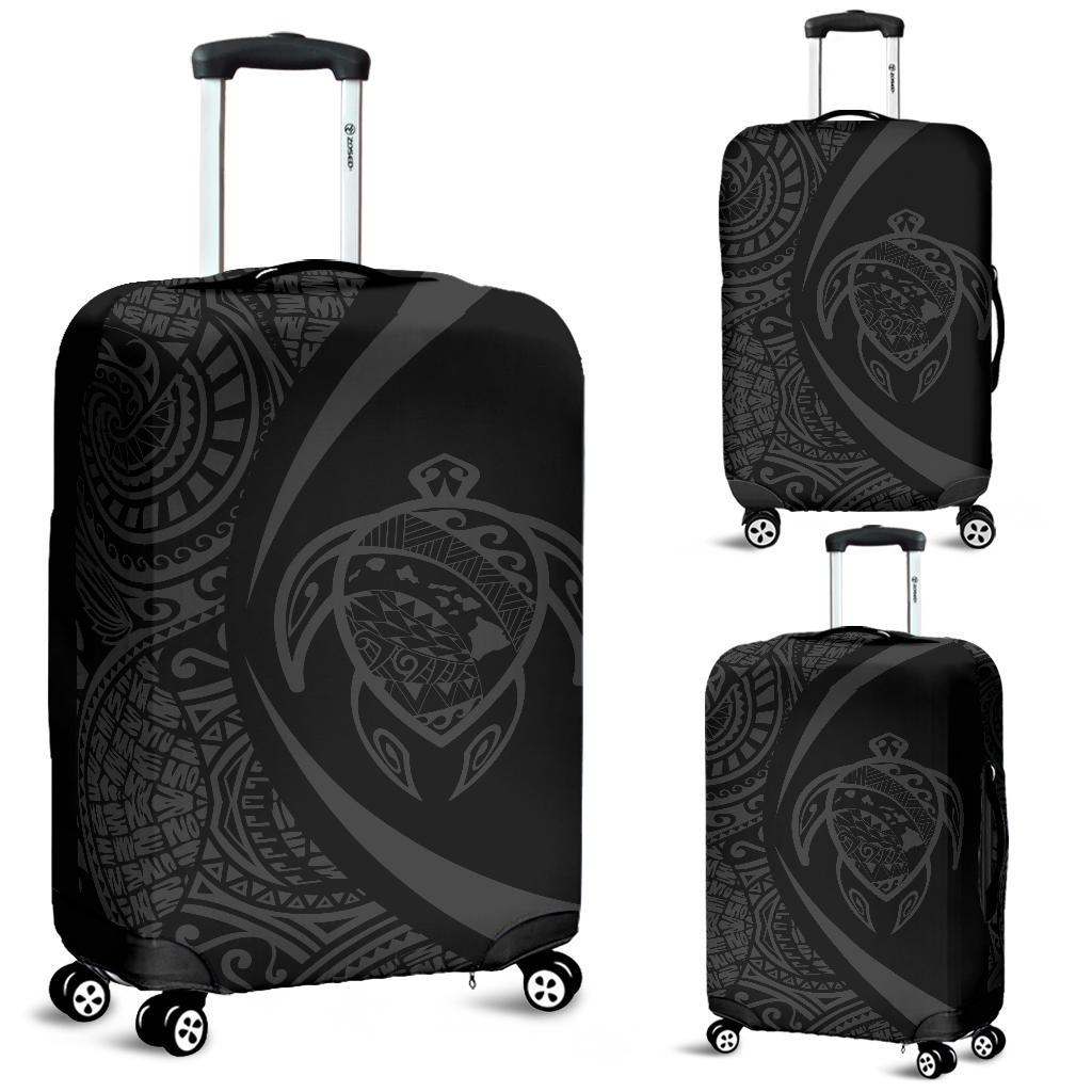 Hawaii Turtle Map Polynesian Luggage Cover - Gray - Circle Style Gray - Polynesian Pride