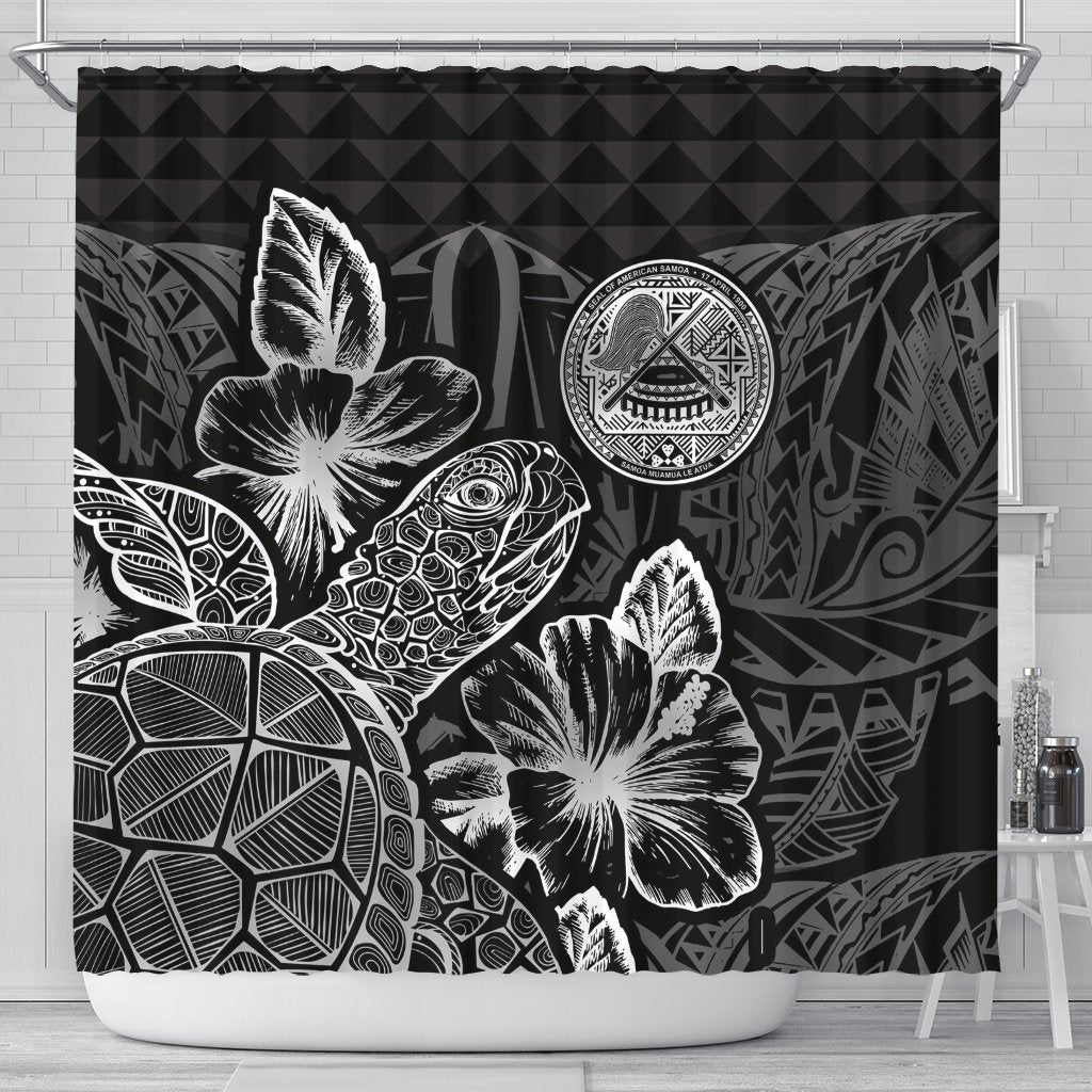 American Samoa Shower Curtain Turtle Hibiscus Black 177 x 172 (cm) Black - Polynesian Pride