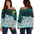 Papua New Guinea Women's Off Shoulder Sweaters - Coconut Leaves Weave Pattern Blue Blue - Polynesian Pride