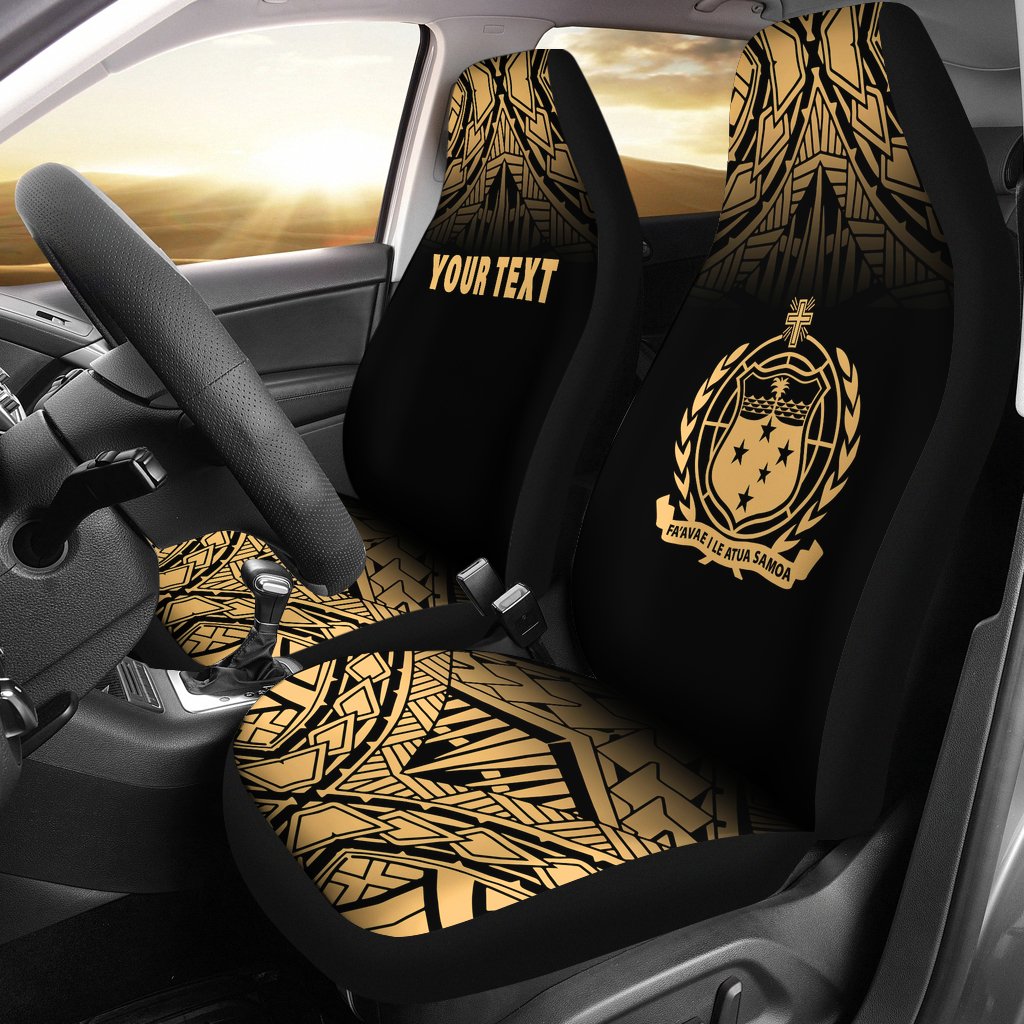Samoa Custom Personalised Car Seat Covers - Samoa Coat Of Arms Polynesian Tattoo Fog Gold Universal Fit Gold - Polynesian Pride