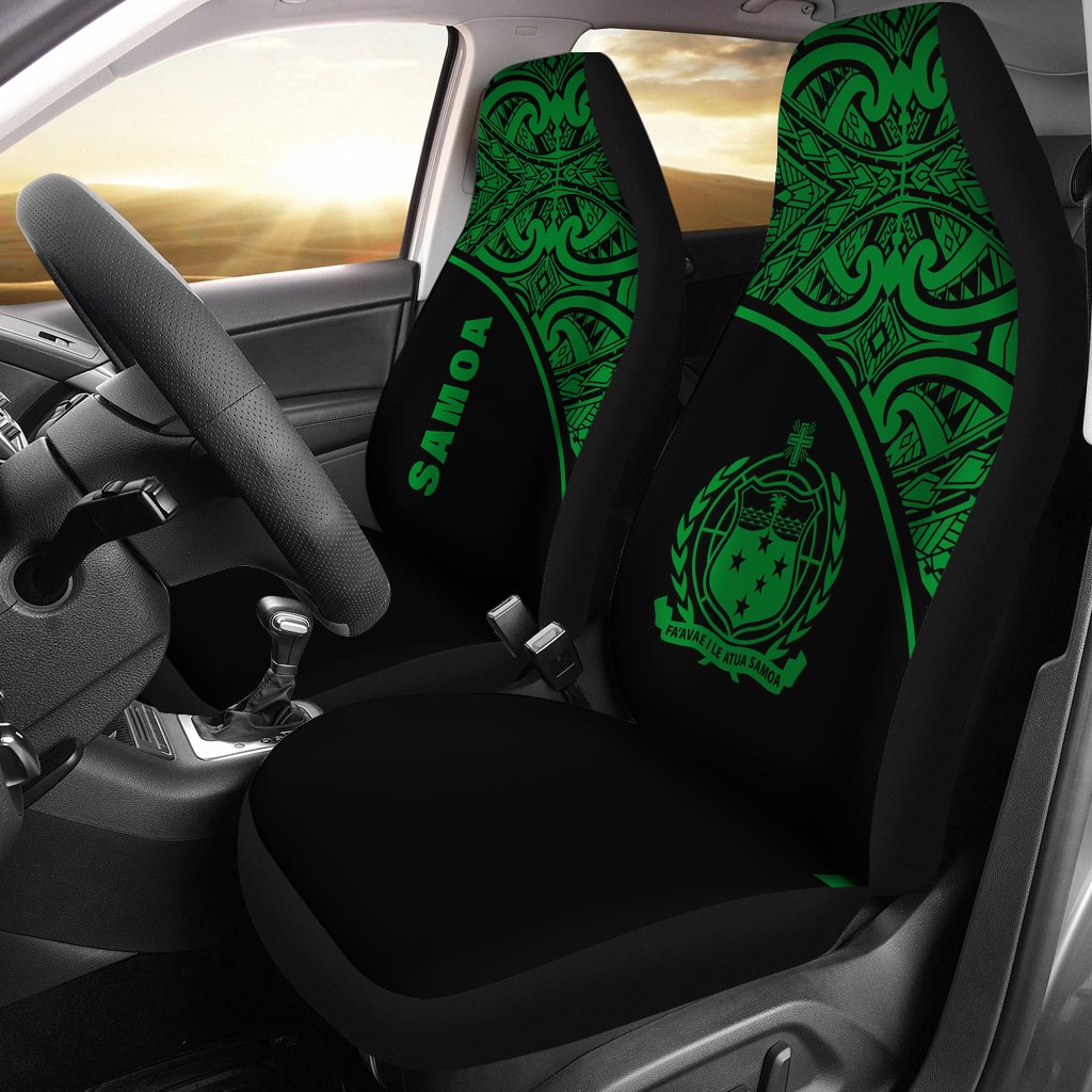 Samoa Car Seat Covers - Samoa Coat Of Arms Polynesian Green Curve Universal Fit Green - Polynesian Pride