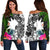 Nauru Off Shoulder Sweater - Turtle Plumeria Banana Leaf Black - Polynesian Pride