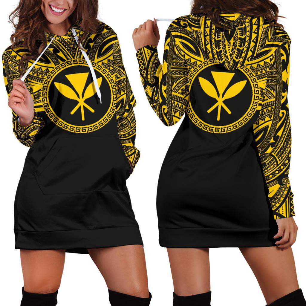 Kanaka Maoli Women Hoodie Dress - Kanaka Maoli Coat Of Arms Polynesian Gold Black Gold - Polynesian Pride