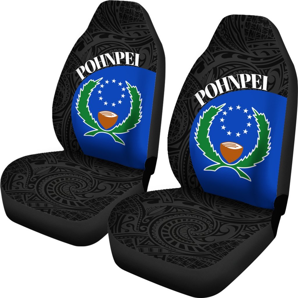 Pohnpei Car Seat Covers - Pohnpei Flag Polynesian Tattoo - Th5 Universal Fit Black - Polynesian Pride