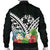 Tonga Men's Bomber Jacket - Tonga Caledonia Coat of Arms & Polynesian Tropical Flowers White - Polynesian Pride