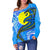 Palau Polynesian Women's Off Shoulder Sweater - Palau Flag with Polynesian Tattoo - Polynesian Pride