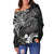 American Samoa Women's Off Shoulder Sweater - White Shark Polynesian Tattoo - Polynesian Pride