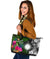 Marshall Islands Large Leather Tote Bag - Turtle Plumeria Banana Leaf - Polynesian Pride