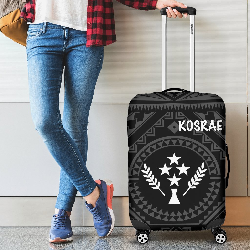 Kosrae Luggage Covers - Kosrae Flag In Polynesian Tattoo Style (Black) Black - Polynesian Pride