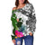 Yap Custom Personalised Women's Off Shoulder Sweater White - Turtle Plumeria Banana Leaf - Polynesian Pride