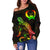 Pohnpei Polynesian Women's Off Shoulder Sweater - Turtle With Blooming Hibiscus Reggae - Polynesian Pride