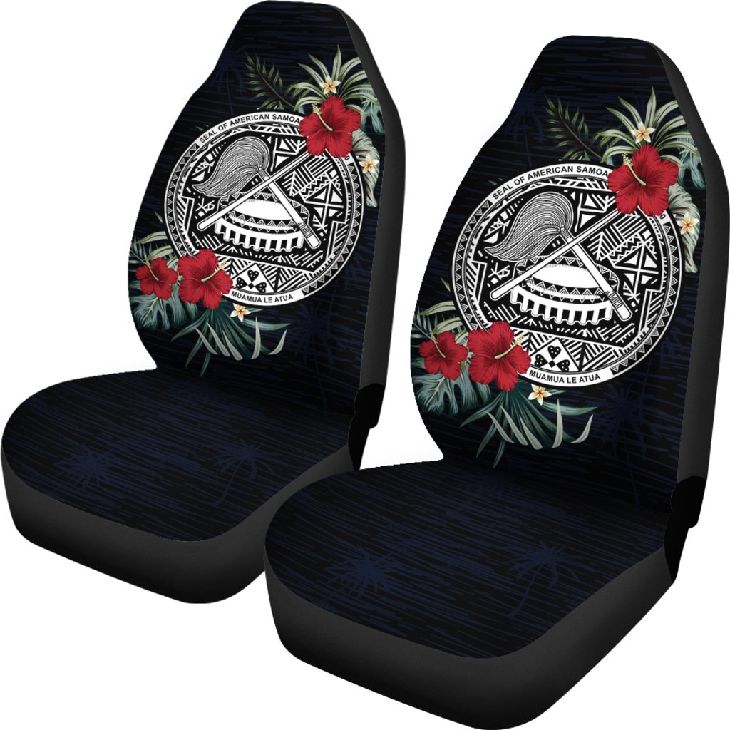 American Samoa Car Seat Covers - American Samoa Seal Hibiscus - A02 Universal Fit Black - Polynesian Pride