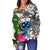 Samoa Women's Off Shoulder Sweater White - Turtle Plumeria Banana Leaf - Polynesian Pride