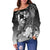 Tonga Custom Personalised Women's Off Shoulder Sweater - Humpback Whale with Tropical Flowers (White) - Polynesian Pride