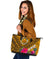 Hawaii Large Leather Tote - Kanaka Maoli With Hibiscus On Polynesian Patterns (YELLOW) - Polynesian Pride