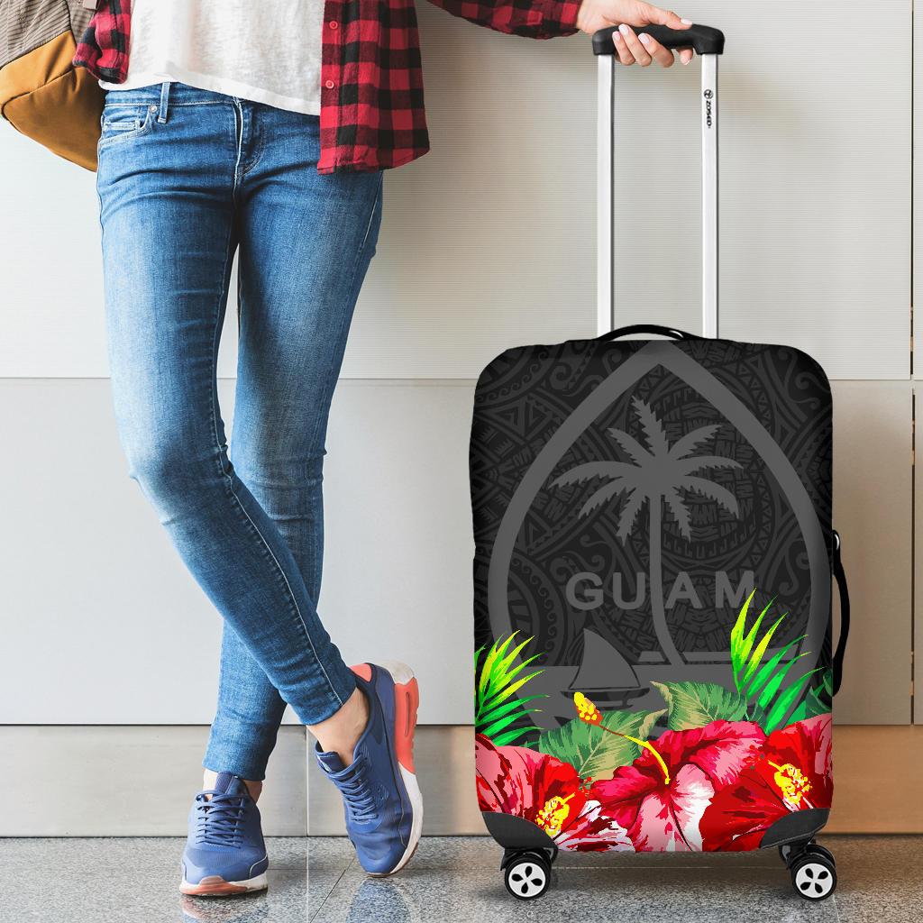 Guam Polynesian Luggage Covers Black Hibiscus Black - Polynesian Pride