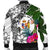 Niue Men's Bomber Jacket White - Turtle Plumeria Banana Leaf - Polynesian Pride