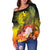 Tahiti Women's Off Shoulder Sweater - Humpback Whale with Tropical Flowers (Yellow) - Polynesian Pride