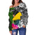 Tokelau Off Shoulder Sweater - Turtle Plumeria Banana Leaf - Polynesian Pride