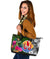 Tahiti Large Leather Tote Bag - Turtle Plumeria Banana Leaf - Polynesian Pride