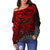 Tahiti Polynesian Women Off Shoulder Sweater - Red Turtle Hibiscus Flowing - Polynesian Pride