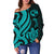 Tonga Women Off Shoulder Sweater - Turquoise Tentacle Turtle - Polynesian Pride