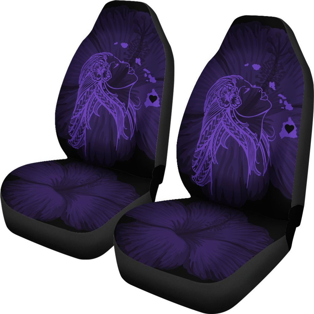 Hawaii Car Seat Covers - Hawaii Hula Girl Hibiscus Map Purple Universal Fit Purple - Polynesian Pride