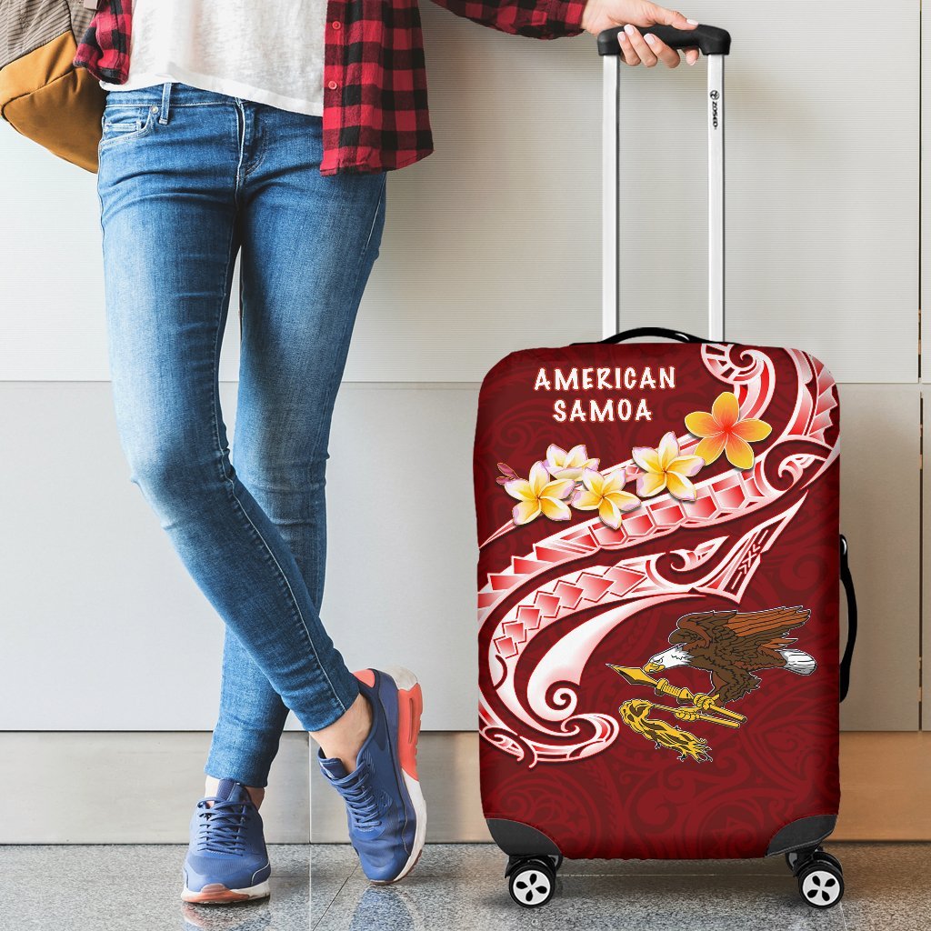 American Samoa Luggage Covers - AS Seal Polynesian Patterns Plumeria Red - Polynesian Pride