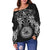 American Samoa Polynesian Women's Off Shoulder Sweater - White Turtle Manta Ray - Polynesian Pride