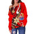 Tahiti Women's Off Shoulder Sweaters - Tribal Flower With Special Turtles Red Color - Polynesian Pride