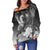 Vanuatu Women's Off Shoulder Sweater - Humpback Whale with Tropical Flowers (White) - Polynesian Pride