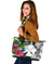 Wallis And Futuna Large Leather Tote Bag White - Turtle Plumeria Banana Leaf - Polynesian Pride