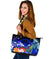 Yap Large Leather Tote Bag - Humpback Whale with Tropical Flowers (Blue) - Polynesian Pride