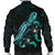 Yap Polynesian Men's Bomber Jacket - Turtle With Blooming Hibiscus Turquoise - Polynesian Pride