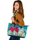 Polynesian Hawaii Large Leather Tote Bag - Plumeria Turtles with Hibiscus - Polynesian Pride