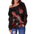 New Caledonia Polynesian Women's Off Shoulder Sweater - Turtle With Blooming Hibiscus Red - Polynesian Pride