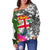 Fiji Custom Personalised Women's Off Shoulder Sweater White - Turtle Plumeria Banana Leaf - Polynesian Pride