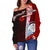 Marshall Islands Polynesian Women's Off Shoulder Sweater - Coat Of Arm With Hibiscus - Polynesian Pride